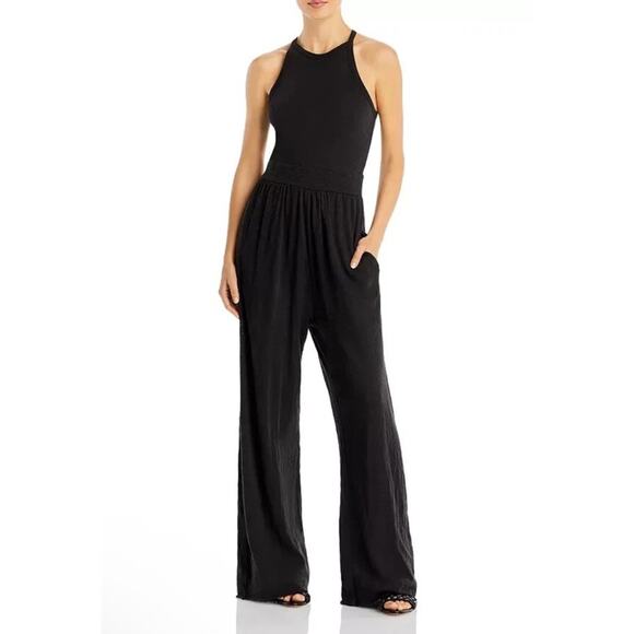 ATM Anthony Thomas Melillo L59211 Womens Black Wide Leg Jumpsuit Cotton XS NWT - Picture 1 of 16